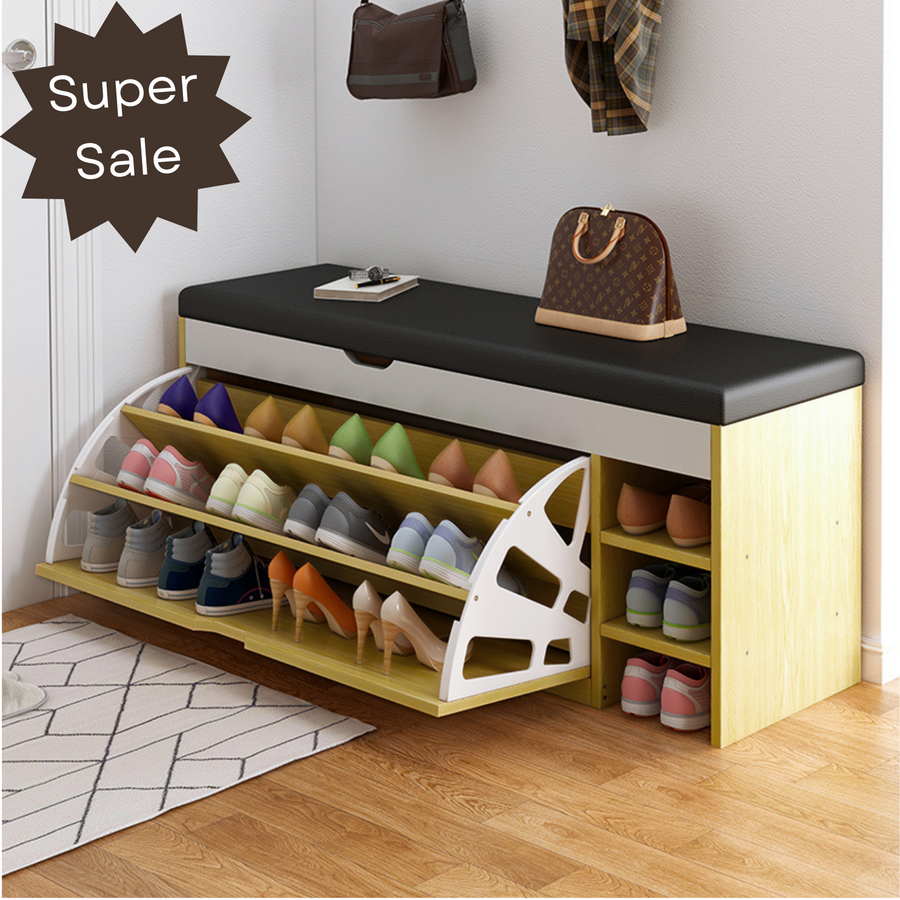 Shoe Rack Storage with PU Seat Bench 34cm – Desks NZ