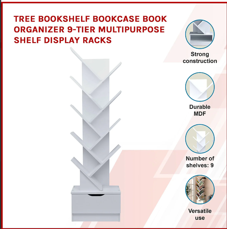 Tree Bookshelf Bookcase Book Organizer 9-Tier Shelf Display Racks 23013